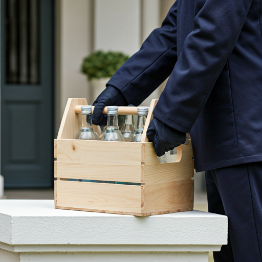 White-glove courier carefully placing premium water delivery on a doorstep